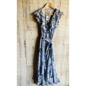 NWT Poupette St Barth Aude Maxi Midi Wrap Dress Belted Blue M